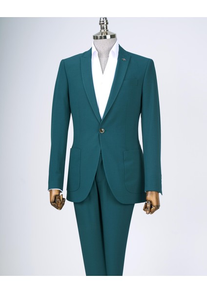 İtalyan Stil Slim Fit Ceket Pantolon Takım Elbise Yeşil T12514 modelleri