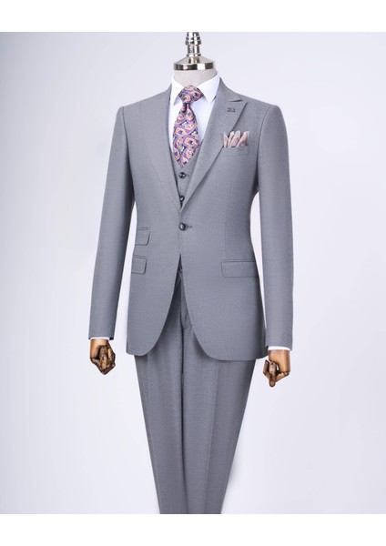 Italyan Stil Slim Fit Ceket Yelek Pantolon Takım Elbise Antrasit T11486