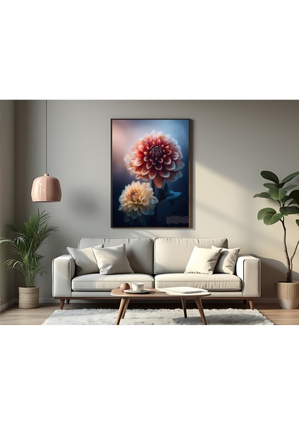 Metal Çerçeveli Gerçek Camlı Tablo - Dijital Baskı - Dahlia