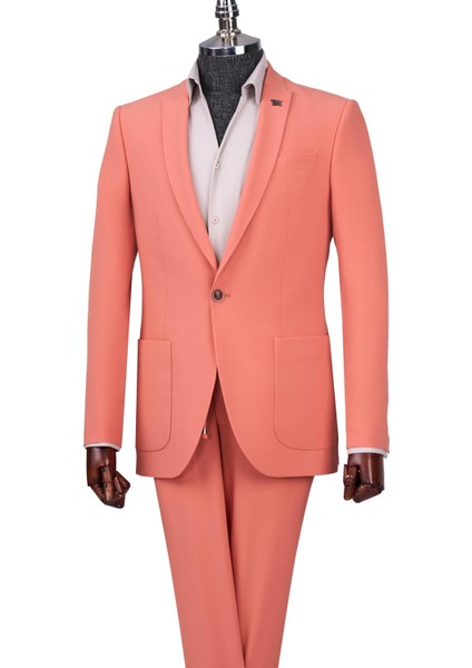 İtalyan Stil Slim Fit Ceket Pantolon Takım Elbise Kiremit T12515 indirimleri