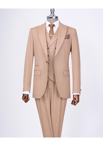 İtalyan Stil Ceket Yelek Pantolon Takım Elbise Camel T12820 indirimleri