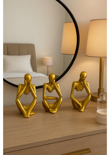 Ev & Ofis Dekoru – Gold 3’lü İnsan Figürü Seti | El Yapımı Minimalist Heykel Takımı fiyatları