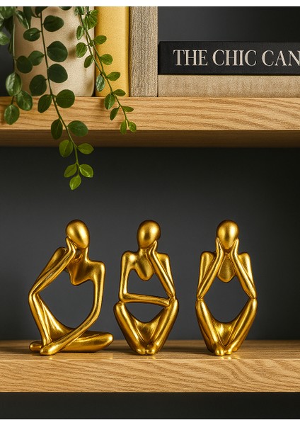 Ev & Ofis Dekoru – Gold 3’lü İnsan Figürü Seti | El Yapımı Minimalist Heykel Takımı indirimleri