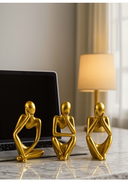 Ev & Ofis Dekoru – Gold 3’lü İnsan Figürü Seti | El Yapımı Minimalist Heykel Takımı fırsatları