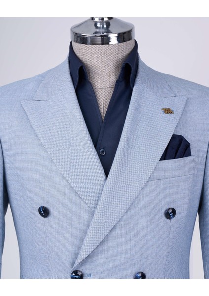 İtalyan Stil Slim Fit Erkek Kruvaze Ceket Pantolon Takım Elbise Mavi T12982 fiyatları