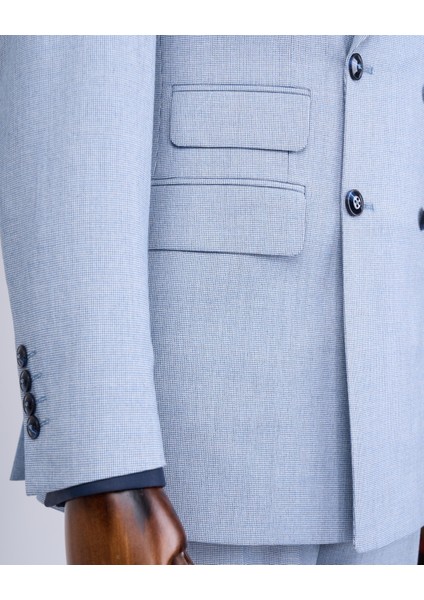 İtalyan Stil Slim Fit Erkek Kruvaze Ceket Pantolon Takım Elbise Mavi T12982 modelleri
