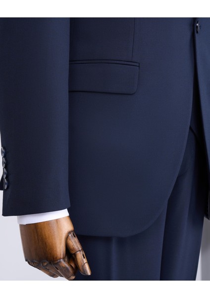İtalyan Stil Slim Fit Erkek Ceket Yelek Pantolon Takım Elbise Lacivert T12994 fırsatları