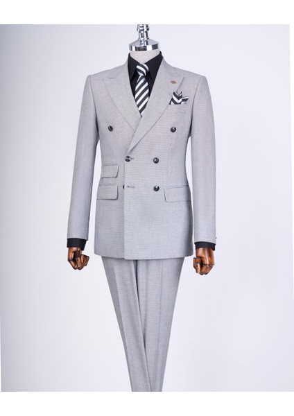 İtalyan Stil Slim Fit Erkek Kruvaze Ceket Pantolon Takım Elbise Siyah T12980