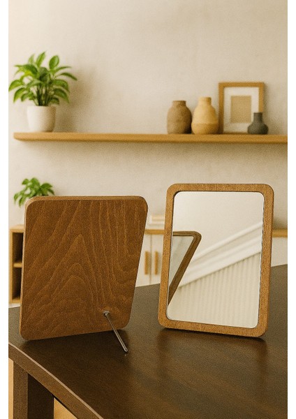 Estetik ve Minimalist Ahşap Makyaj Aynası, Masaüstü Ayna 25 x 35 cm modelleri