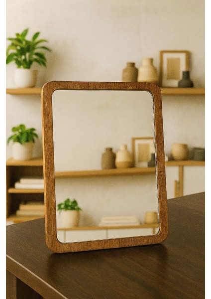 Estetik ve Minimalist Ahşap Makyaj Aynası, Masaüstü Ayna 25 x 35 cm fırsatları