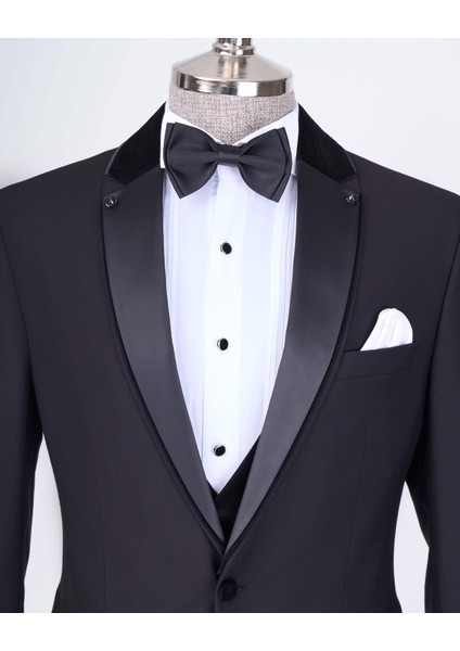 İtalyan Kesim Ceket Yelek Pantolon Damatlık Set Siyah T4547 fiyatları