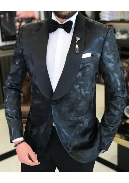 Italyan Kesim Erkek Ceket Pantolon Damatlık Set Siyah T7484