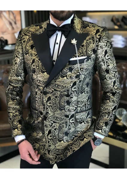 Italyan Kesim Erkek Ceket Pantolon Damatlık Set Siyah T7478