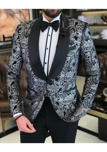 Italyan Kesim Erkek Ceket Pantolon Damatlık Set Siyah T7491