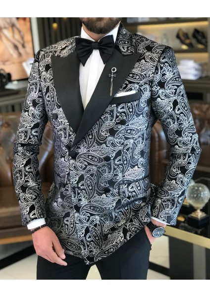 Italyan Kesim Erkek Ceket Pantolon Damatlık Set Siyah T7477