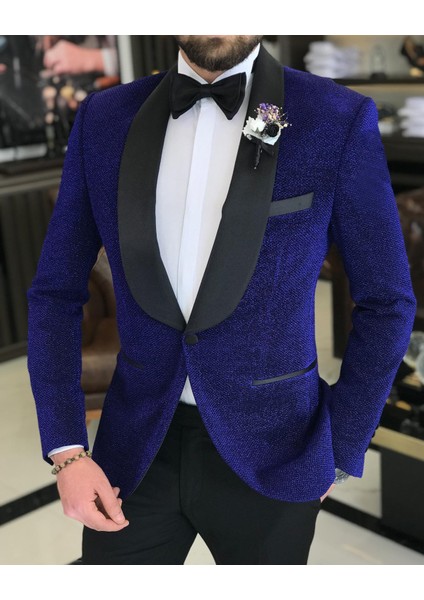 Italyan Kesim Erkek Ceket Pantolon Damatlık Set Saks T7494