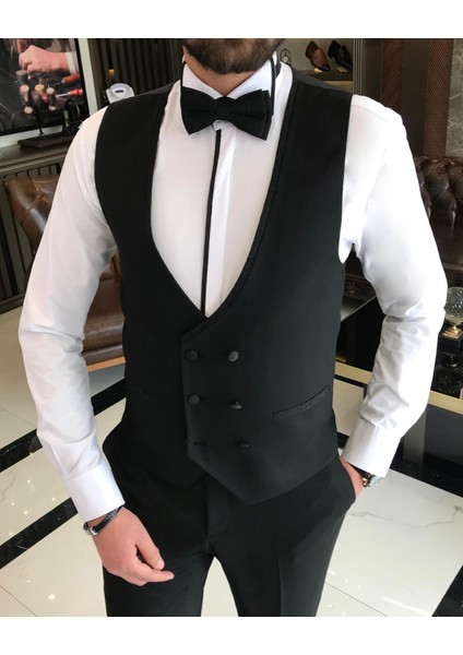 Italyan Kesim Ceket Yelek Pantolon Damatlık Set Siyah T8121 fiyatları