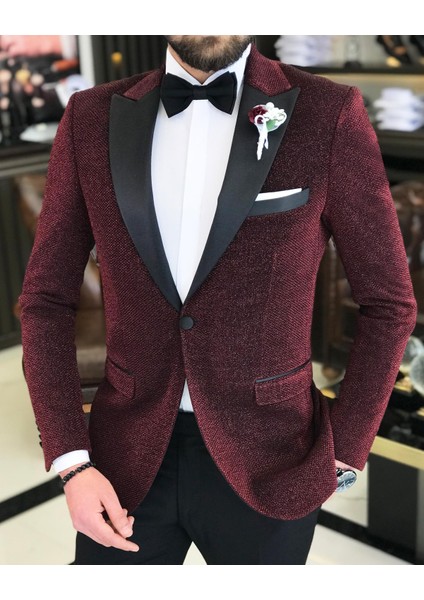 Italyan Kesim Erkek Ceket Pantolon Damatlık Set Bordo T7497