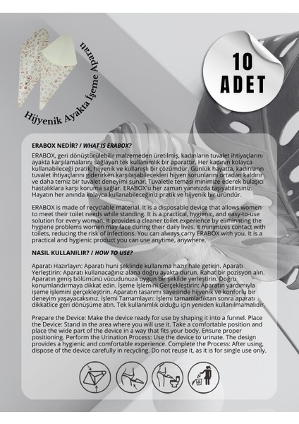 Erabox Kadın Ayakta Tuvalet Aparatı 10'lu modelleri