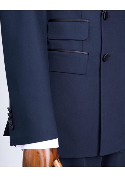 Italyan Kesim Slim Fit Kruvaze Ceket Pantolon Damatlık Set Lacivert T9215 fırsatları