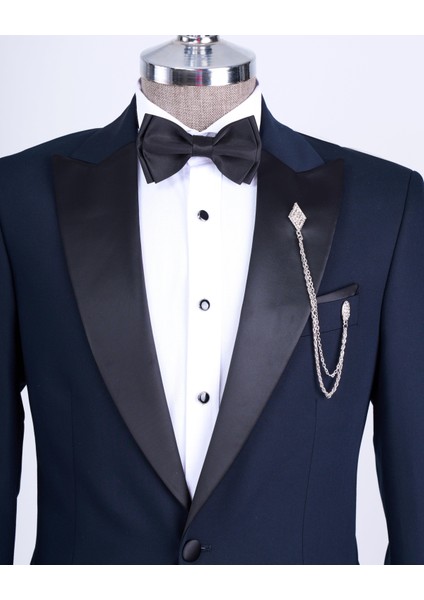 Italyan Kesim Slim Fit Sivri Yaka Ceket Pantolon Damatlık Set Lacivert T9191 fiyatları