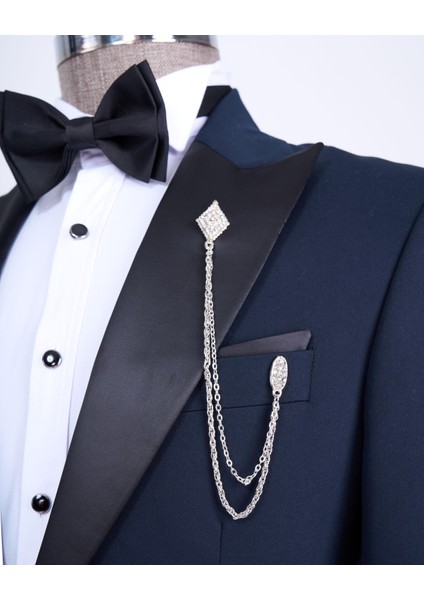 Italyan Kesim Slim Fit Sivri Yaka Ceket Pantolon Damatlık Set Lacivert T9191 modelleri
