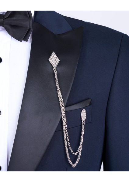Italyan Kesim Slim Fit Sivri Yaka Ceket Pantolon Damatlık Set Lacivert T9191 indirimleri