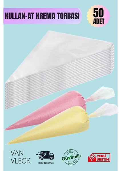50’li Kullan At Krema Sıkma Torbası - Pasta, Kek, Krem Şanti Süsleme Poşeti, Hijyenik Set