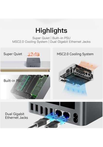 Eqr5 Amd Ryzen 5 5650U, 16GB Ddr4 Ram, 500GB Ssd,2xhdmı, 2xethernet,win 11 Pro Mini Pc (Bee-Eqr5-D4)