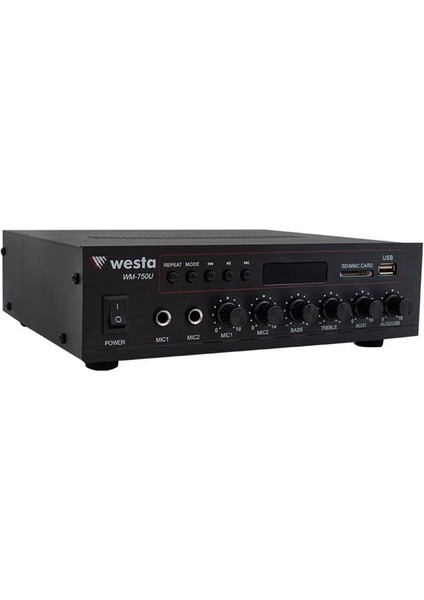 WM-750U 80 Watt 100V-70V Mini 4-16 Ohm Usb-Sd-Bluetooth 2 Mikrofon Girişli Trafolu Anfi