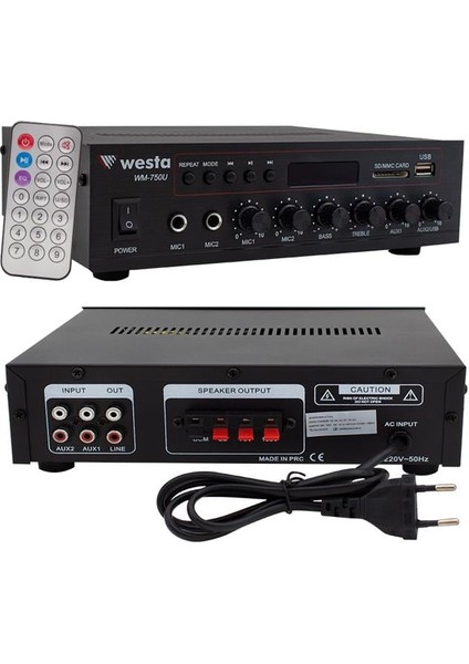 WM-750U 80 Watt 100V-70V Mini 4-16 Ohm Usb-Sd-Bluetooth 2 Mikrofon Girişli Trafolu Anfi modelleri