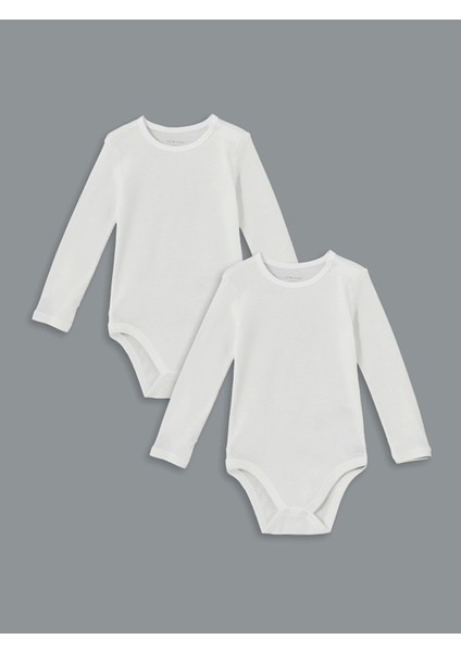 Lcw Baby Ekru Bisiklet Yaka Uzun Kollu Kız Bebek Çıtçıtlı Bodysuit 2'li