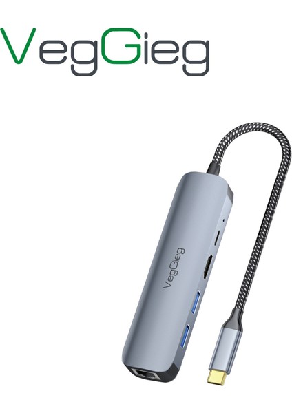 Type-C Pd 100W 5 Portlu 4K 60Hz HDMI Gigabit Ethernet USB 3.0 Çoklayıcı Hub