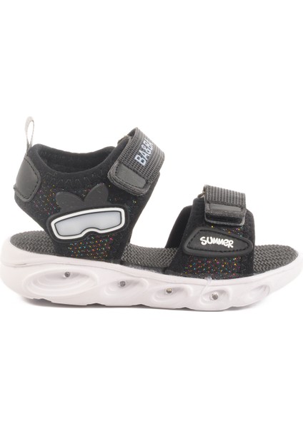 Siyah Cırtlı Işıklı Kız Bebek Sandalet 018127 B