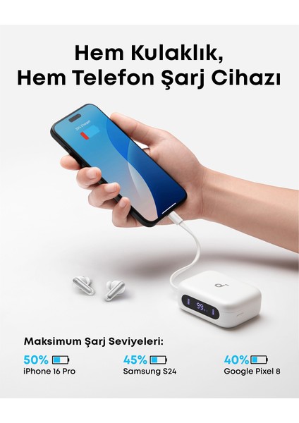 Soundcore P41i Dahili Powerbank Özellikli Kablosuz Kulaklık - (Dahili Usb-C Kablosu), 192 Saat Çalma Süresi - (Lightning Adaptörlü) - Beyaz fiyatları