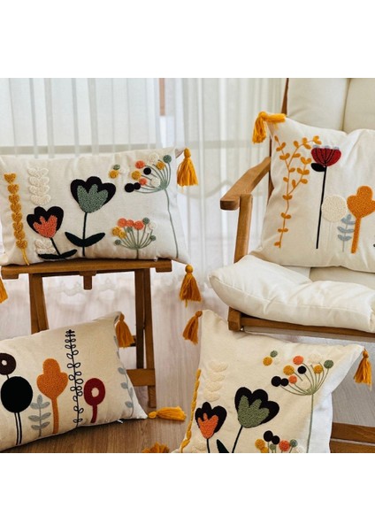 4’lü Punch Işlemeli Premium Nakışlı Dal Çiçek Temalı Dekoratif Kırlent Kılıfı fiyatları