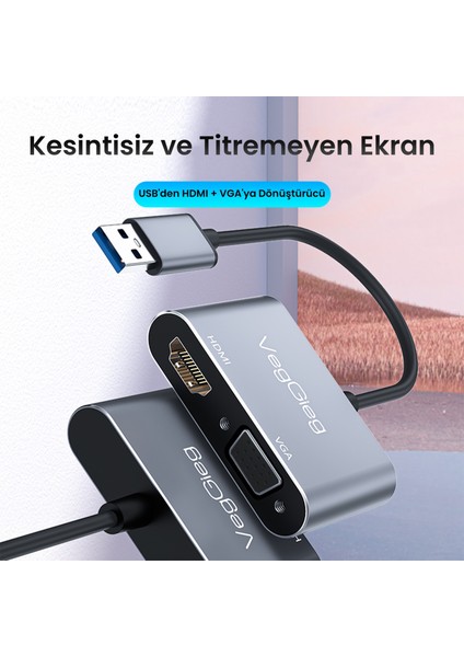 Usb-A To 4K 30Hz HDMI ve 1080P 60Hz VGA Görüntü Çevirici Kablo fiyatları
