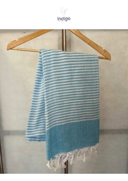 Sultan 100*180 Mavi Renk Beyaz Çizgili %100 Pamuk Çok Amaçlı Peştemal (Banyo,plaj,hamam Vb)