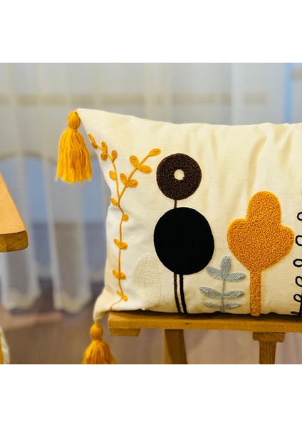 2’li Dikdörtgen Punch Işlemeli Premium Nakışlı Dal Çiçek Temalı Dekoratif Kırlent Kılıfı fiyatları