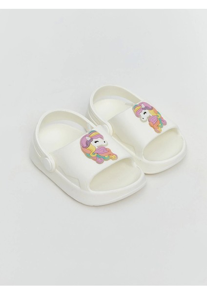 Lcw Steps Beyaz Baskılı Kız Bebek Sandalet
