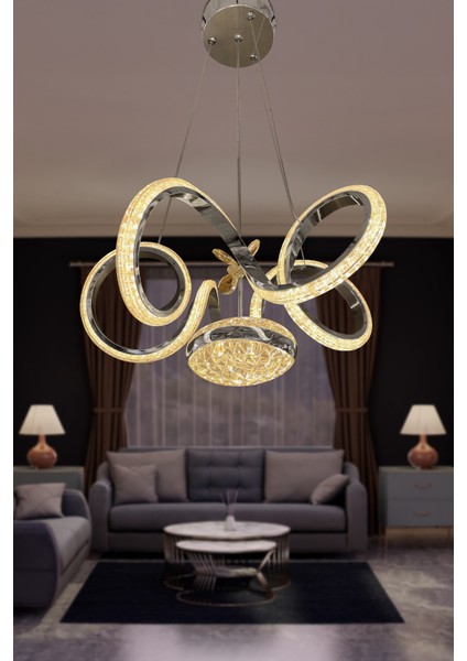 Kıvrım Eliza Tek Toplu Simli Slikonlu Modern Oturma LED Avizesi indirimleri