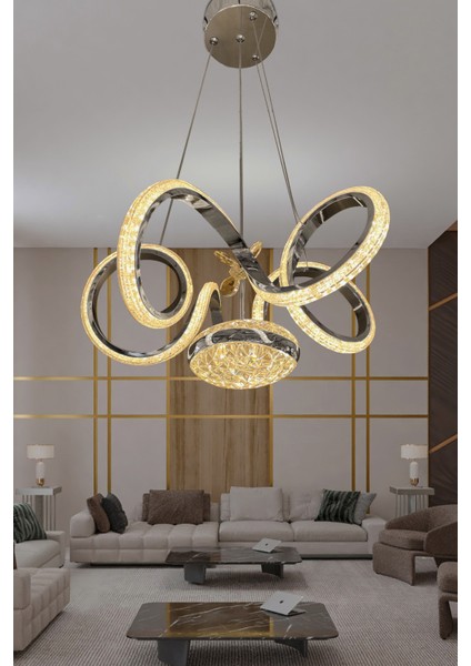 Kıvrım Eliza Tek Toplu Simli Slikonlu Modern Oturma LED Avizesi