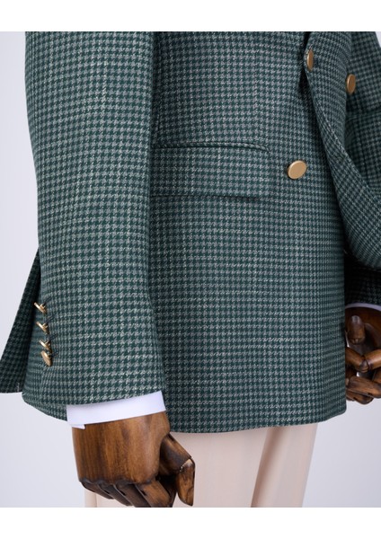 İtalyan stil slim fit kazayağı desen kruvaze erkek ceket yeşil T12552 fırsatları