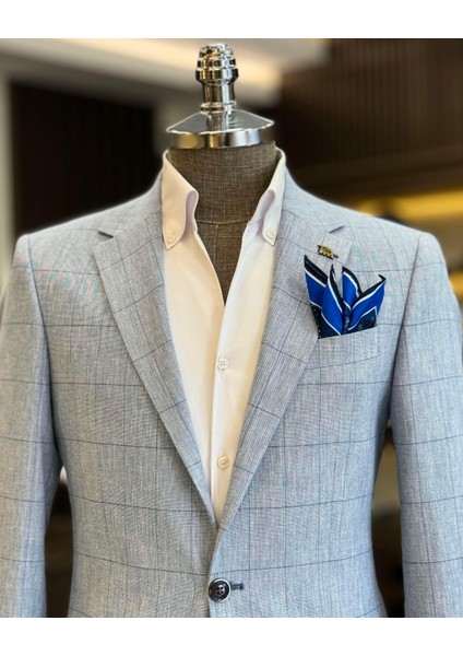 İtalyan stil slim fit ekose erkek ceket mavi T12548 fiyatları