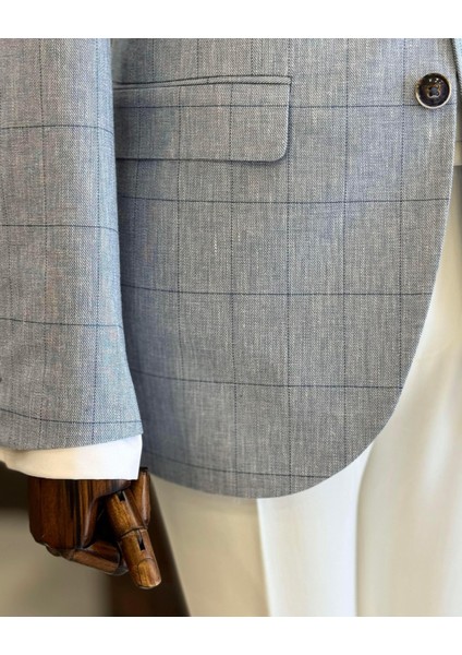 İtalyan stil slim fit ekose erkek ceket mavi T12548 modelleri