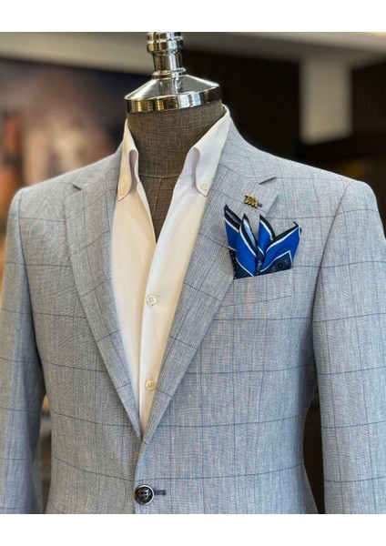 İtalyan stil slim fit ekose erkek ceket mavi T12548 fırsatları