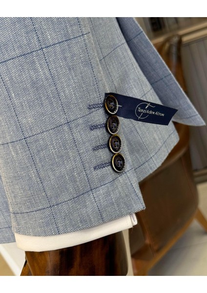 İtalyan stil slim fit ekose erkek ceket mavi T12548 indirimleri