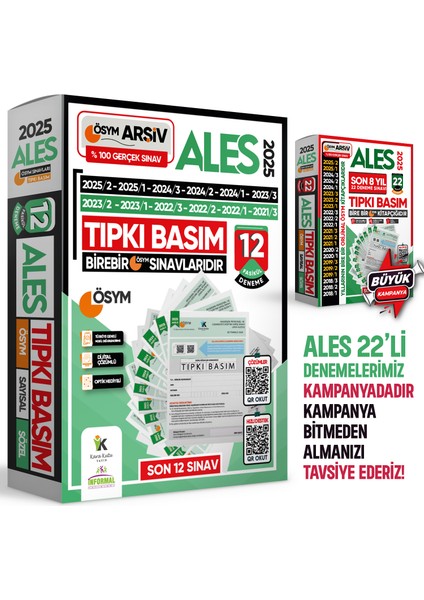 2025 ALES ÖSYM Tıpkı Basım Çıkmış Soru 12li Deneme Paketi Video ve Dijital Çözümlü Türkiye Geneli