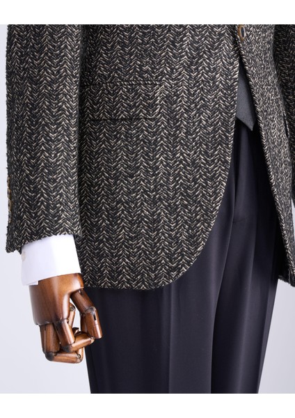Italyan Stil Slim Fit Balıksırtı Desen Erkek Ceket Siyah T13433 indirimleri