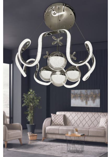Arya Fanus 4 Toplu Simli Slikonlu Yüksek (Işık) Modern Salon LED Avizesi fiyatları